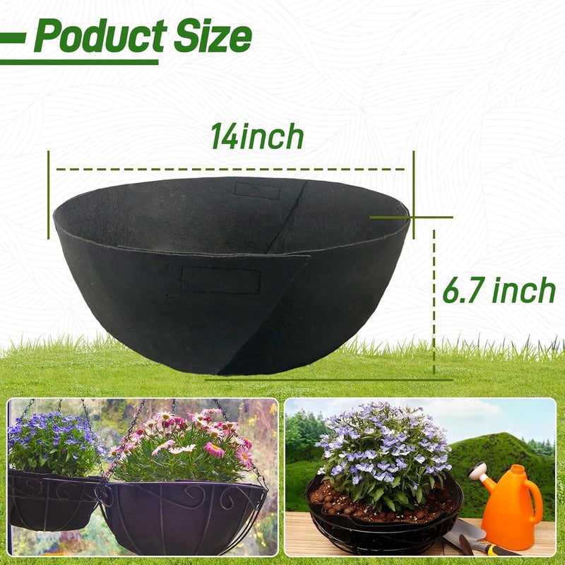 Sumloty 4 Pack 14 Inch Fabric Planter Basket Liner- Felt Flower Pot Liners Replacement Coco Fiber Liner for Hanging Basket Flowers Round Hanging Basket Liners Prevent Birds from Nesting - Image 2